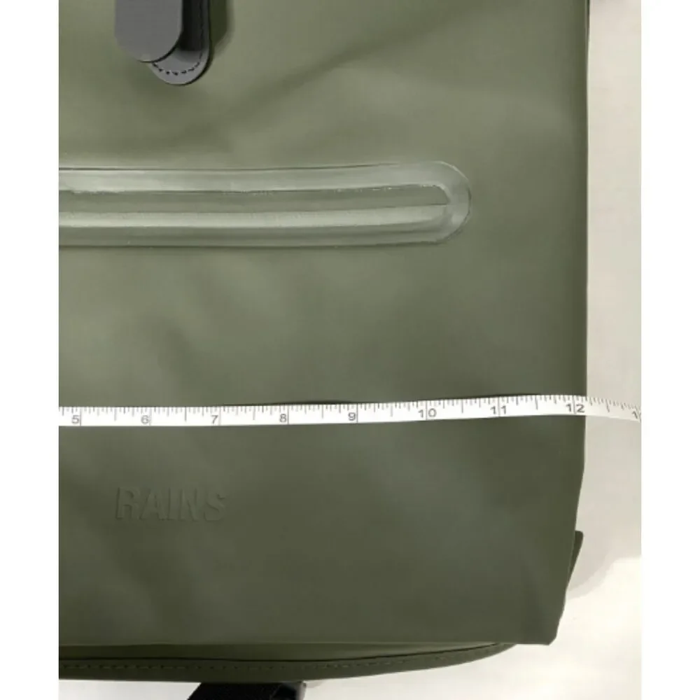 Rains Green Rolltop Rucksack Waterproof Backpack Carabiner Strap Laptop 18